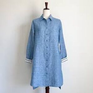 Soft surroundings 100% linen blue shirt dress size large